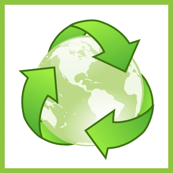 Grafik einer gruenen Weltkugel mit grunen Reyclingsymbolen