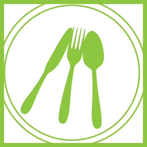 Grafik von gruenen Besteckset auf einem gruen umrandeten Teller