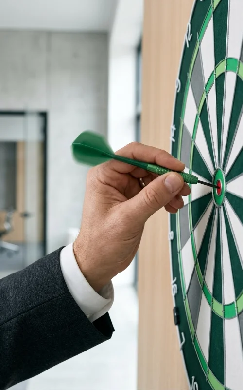 Dartpfeil der im Bulls Eye steckt